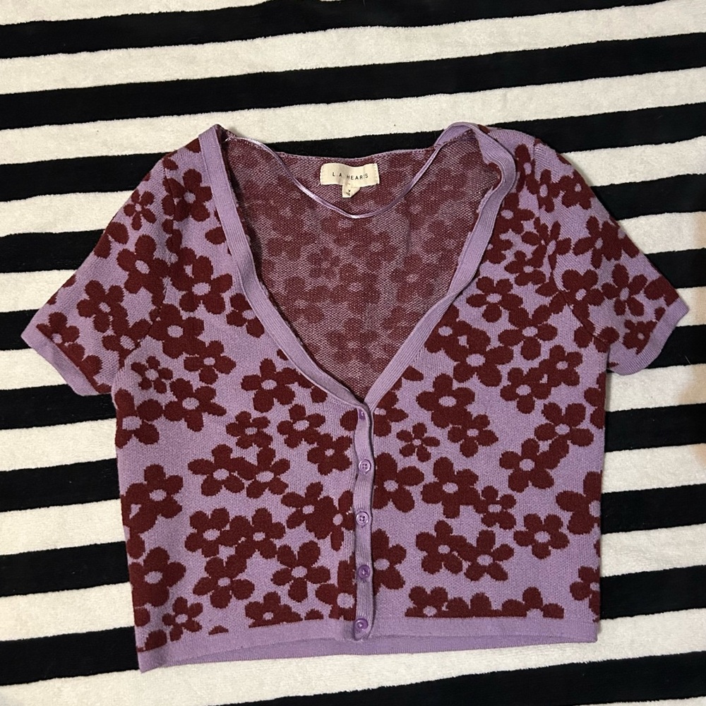 La Hearts Purple Floral Button Down Shirt